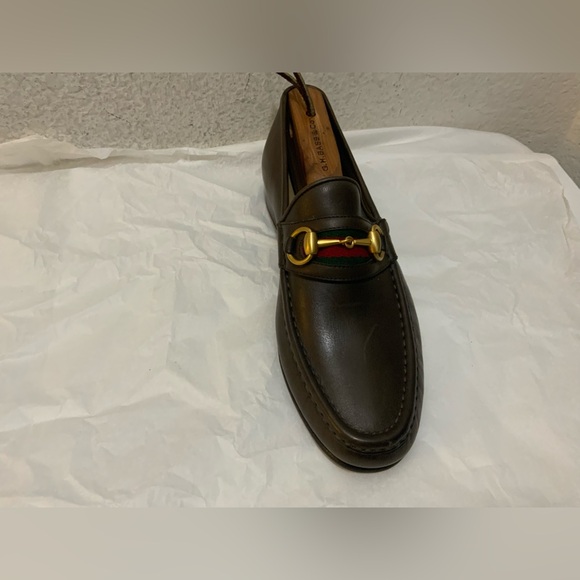 Gucci Other - Authentic Gucci Web Gold Horsebit Brown Leather Mens Loafer size 7.5 D